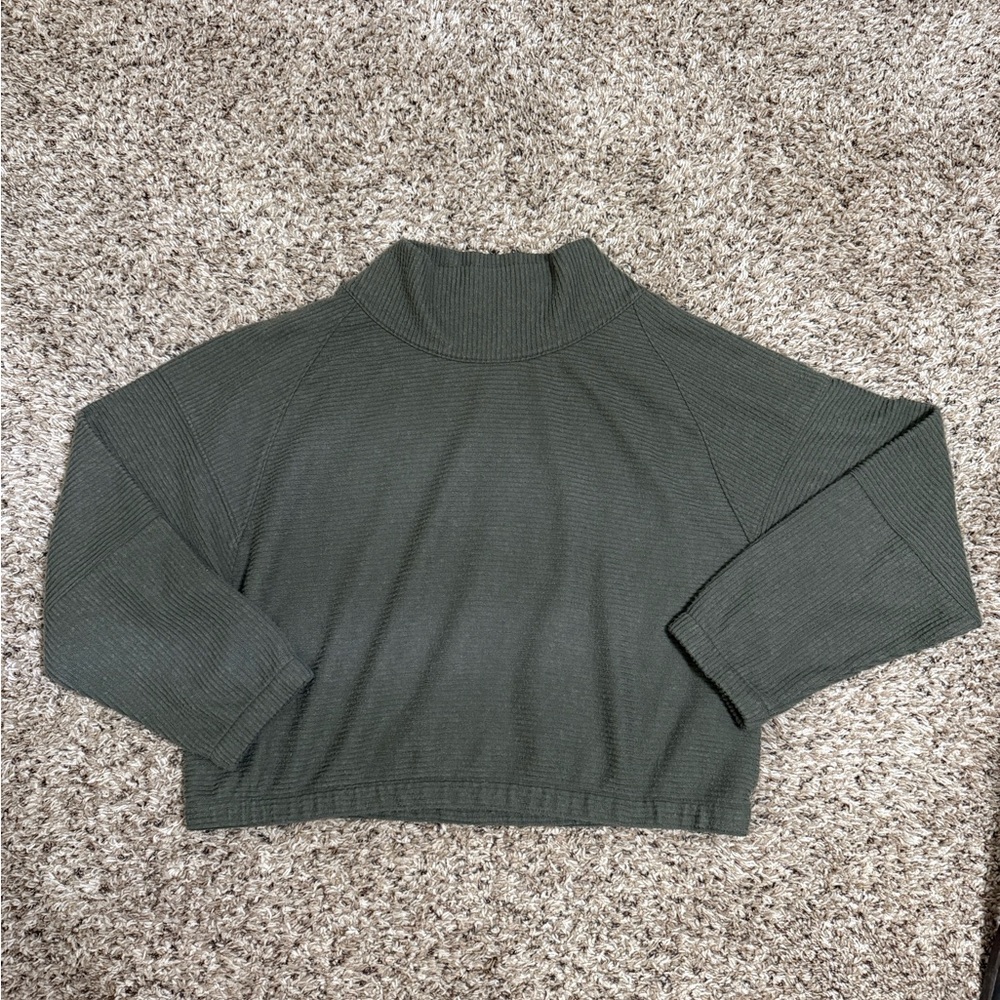 Prana Olive Green Cropped Turtleneck Sweater